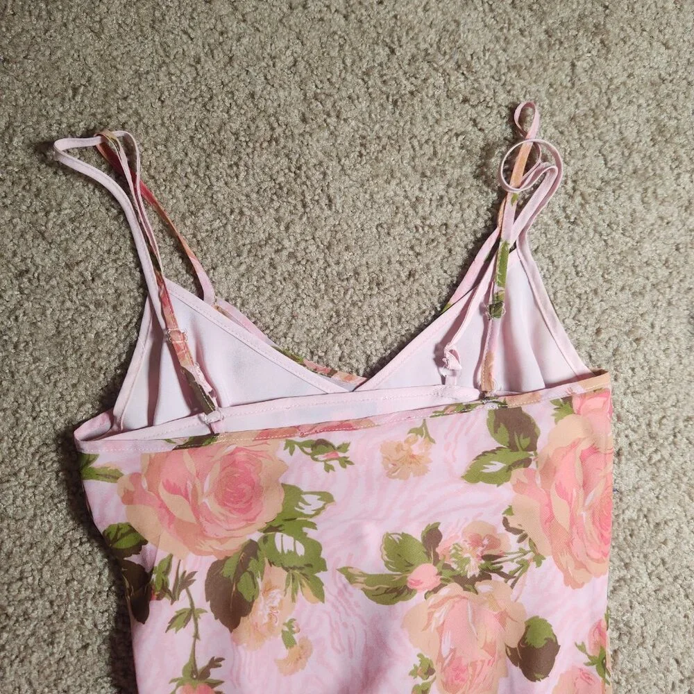 Betsey Johnson Vintage 90s Floral Rose Tori Pink Slip Dress Urban Outfit… - Picture 9 of 16